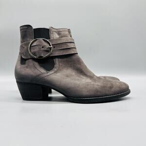 Paul Green Boots Womens 8.5 Gray Leather Ankle Booties Buckle Strap Block Heel